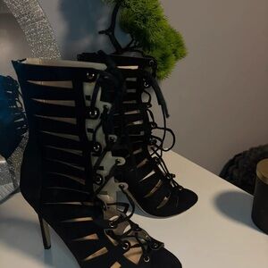 Elegant Black Lace-Up Heels